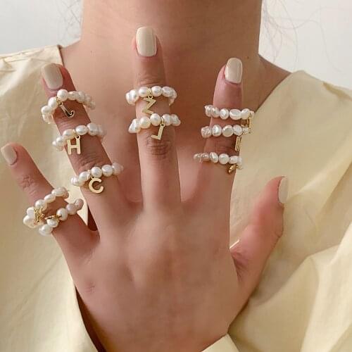 FFLACELL Korea Innovative Design Fashion Temperament Letters Pearls Women All-match Rings Women Accessories