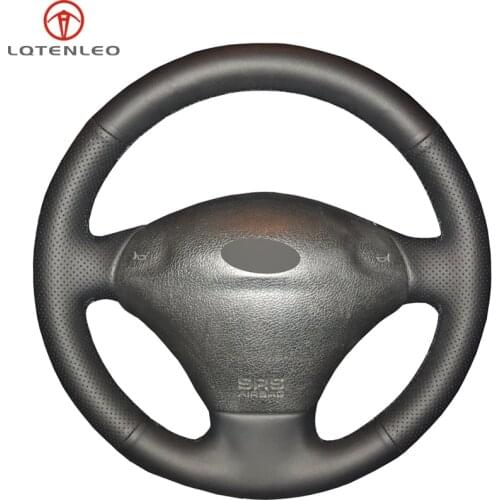 LQTENLEO Black Genuine Leather DIY Hand Sew Car Steering Wheel Cover For Ford Fiesta 4 1996-2006 Mk4 1996-2006