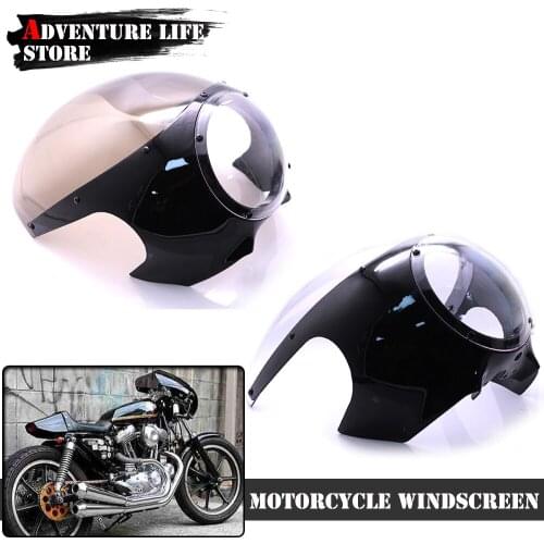 Motorcycle Windshield Cafe Racer Headlight Fairing Cowl Mask Windscreen For Sportster 883 1200 XL883 XL1200 Dyna 5 3/4" Glossy