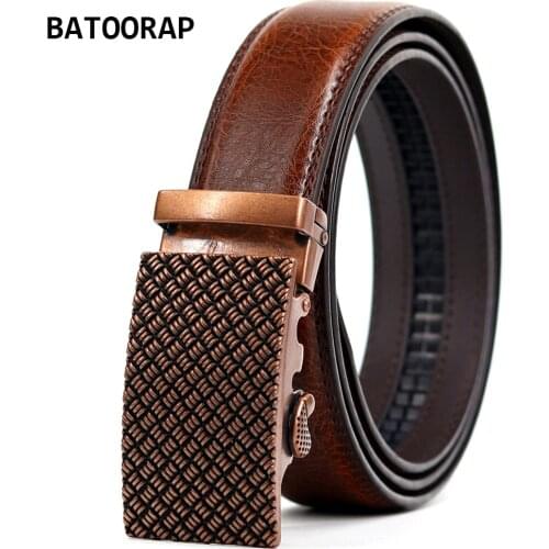 Mens Belt Casual Brown High Quality Leather Belt Ratchet Alloy Auto Buckle Jeans Waist Strap Male Fashion Belts 44"-52" ZY-K013