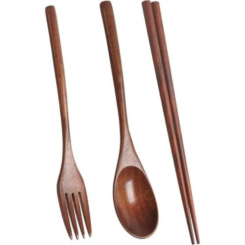 Wooden Cutlery Set Portable Eco Friendly Reusable Flatware Utensils Set Spoon Fork Chopsticks for Camping Office Lunch