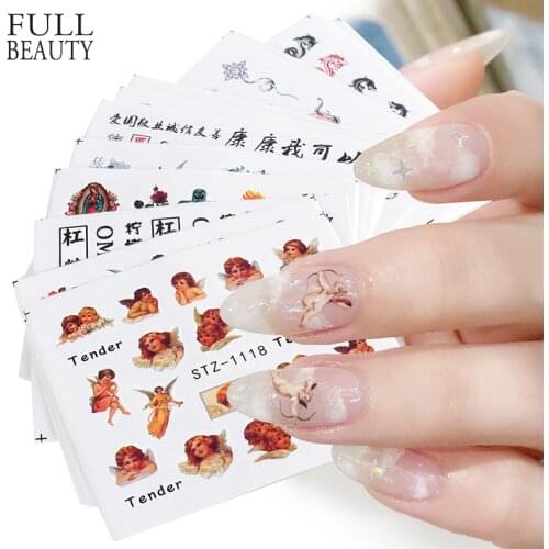 16/24pcs Cherub Nail Decal Angel Mary Christ Rose Water Sliders Set For Manicure Design Nail Art Sticker Tips CHSTZ1114-1137