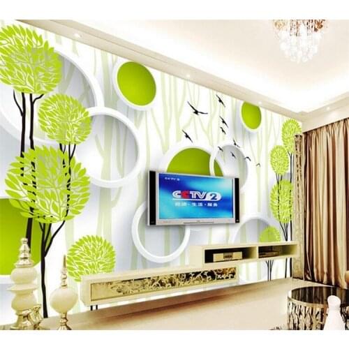 5d Stereo Mural TV Background Wall Paper Modern Minimalist Parlor Wallpaper Fresh Romantic Dream Wall Cloth Green Abstract Tree
