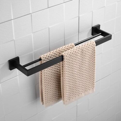 Bathroom Wall Mounted Towel Rack SUS 304 Stainless Steel Matte Black Double Towel Bar Bathroom Accessories