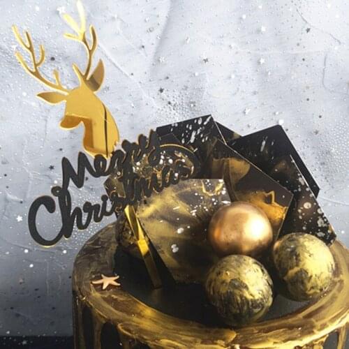 New Gold Merry Christmas Acrylic Cake Topper Double Layer Elk Deer Acrylic Cake Topper For Party Xmas Decor Cake Decorations