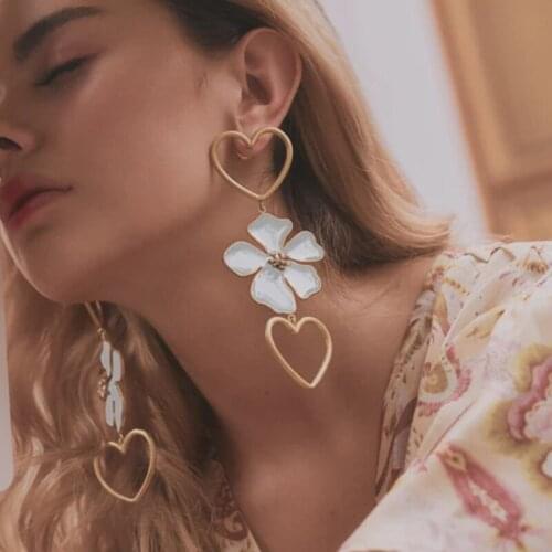 Europe And The United States New Large Exaggerated Exquisite Love Enamel Flower Pendant Earrings Trend Earrings Ins