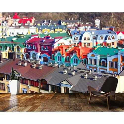 Papel de parede Colorful city houses architecture 3d wallpaper,living room tv wall bedroom wall papers home decor bar mural