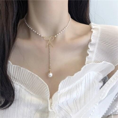 Bowknot Clavicle Chain Necklace Imitation Pearls Choker Necklace Jewelry Fashion Charm Pendant Necklace for Women Accessories