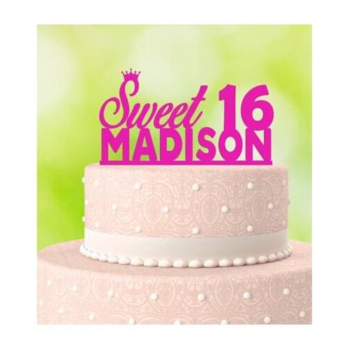 Custome fushia name and age Cake Toppers personalized Happy Birthday sweet 16th girls party decorations
