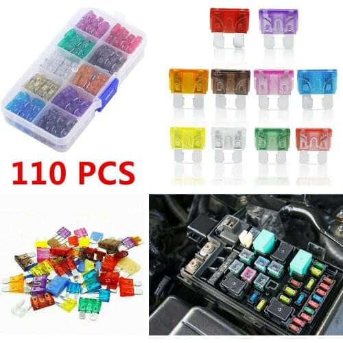 Zinc Alloy + Plastic Blade Fuse 2-35 AMP Insurance 110 Pcs Mixed Assortment Fuse Small Standard Size