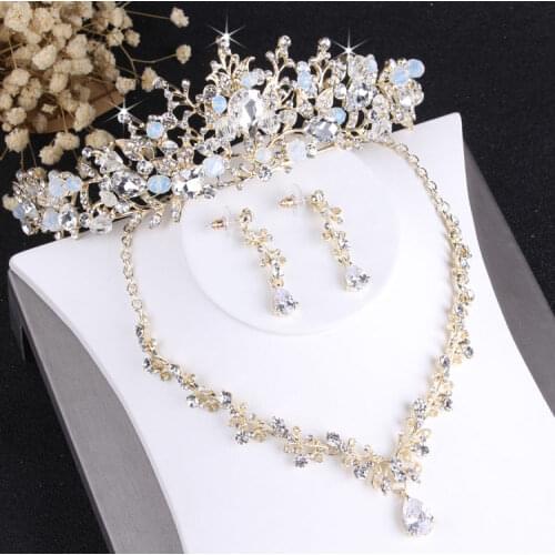 Crystal Bridal Jewelry Sets Vintage Gold Fashion Wedding Jewelry Tiara Baroque Noble Necklace Earrings For Bride Hair Ornaments