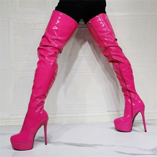 Over The Knee Boots Thigh Boots Red Leather Sexy Nightclub Shoes Women Thin Heels Platform Boots Super High-heeled Zapatos Mujer