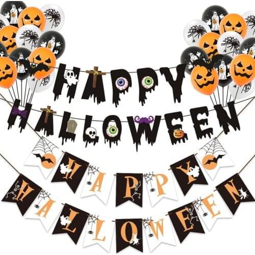 Happy Halloween Banner Pumpkin Ghost Balloon Photo Props Decorations for Halloween Home Party Supplies