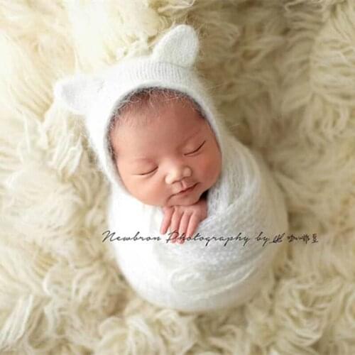 Newborn Teddy bonnet Knit Fuzzy Animal Bonnet Baby boy girl hat Newborn Photo props Loopy Hat with Ears props