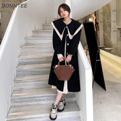 Wool Women Patchwork Loose Casual Plus Size Elegant Office Lady Trendy Oversize Single Breasted Korean Style Long Coats Outwear