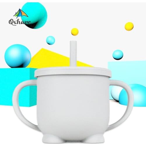 Qshare 200ml Baby Drinking Cup Silicone Leakproof Water Feeding Training Tumbler with Easy-Grip Handles