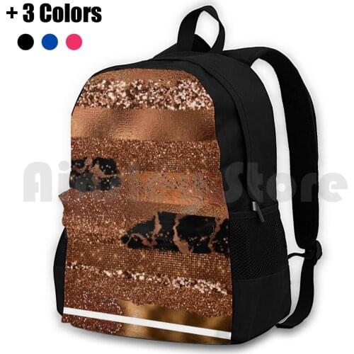 Dark Copper Glamour Outdoor Hiking Backpack Riding Climbing Sports Bag Brush Stripes Stripe Metal Color Metal Color Hand Drawn