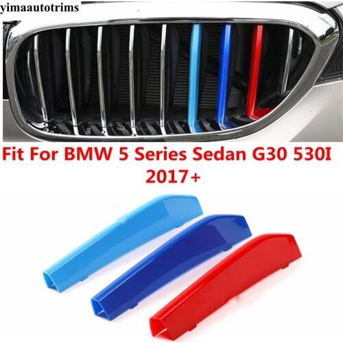 Tricolor Front Grille Racing Front Grill Stripes Decoration Accessories Cover Trim For BMW 5 Series G30 530i 540i 2017 - 2021