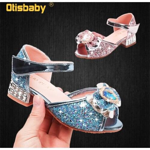 Childrens Platform Snow Queen Princess Elsa High Heels Leather Shoes for Girls Sandals Summer Kids Birthday Party Dress Up Shoe