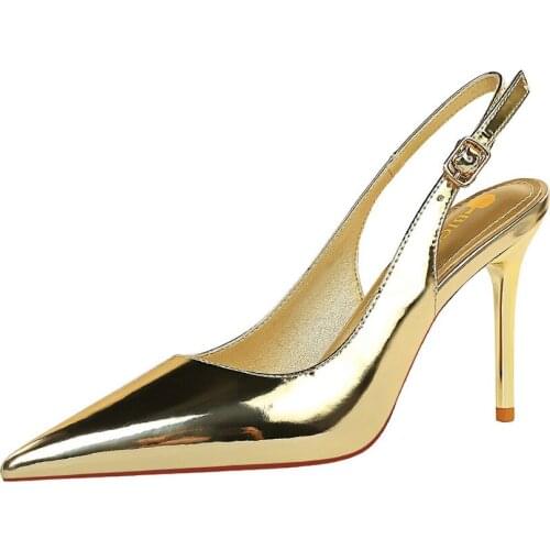 New Women 9.5cm Heels Fashion Patent Leather Slingbacks Pumps Ladies Stiletto Shoes Female Pointed Toe Sexy Wedding Party Shoes