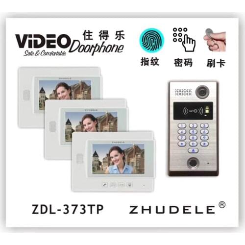 ZHUDELE Fingerprint Home 7"LCD Monitor Speakerphone Intercom Color Video Door Phone Metal IR Camera with Password&ID Card Unlock