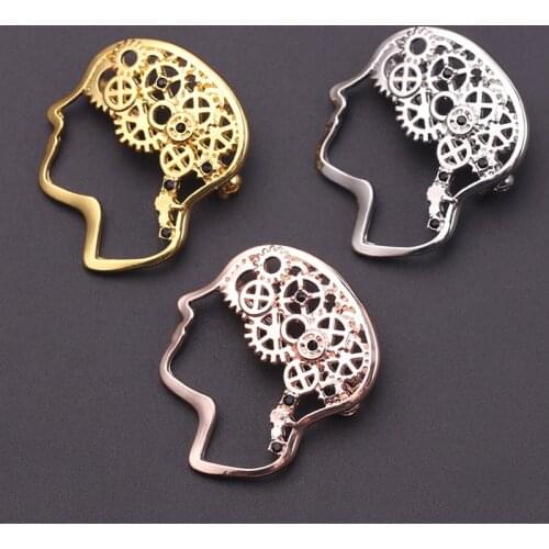 Vintage Metal Gear Brain Booch Suit Lapel Pin Retro Women Men Brain Shape Brooch for Gift Party Fashion Jewelry Accessories