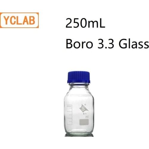 YCLAB 250mL Reagent Bottle Screw Mouth with Blue Cap Boro 3.3 Glass Transparent Clear Medical Laboratory Chemistry Equipment