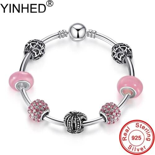 YINHED Hot Selling Original 925 Silver Crystal Charms Bracelet for Women Jewelry Making DIY Beads Fit Pan Bangle Bracelet ZB046