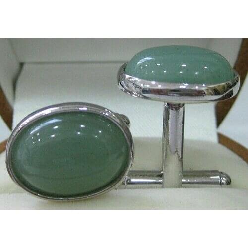 Natural Oval Jade Gems Cufflinks Wedding Party Men Shirt Cuff Links