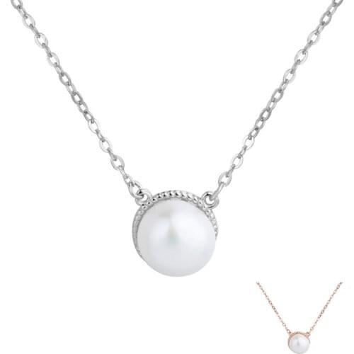 ZEMIOR 925 Sterling Silver Simple Shell Pearl Necklace Pendants Cute Rose Gold Color Necklaces For Women Silver Jewelry Gift
