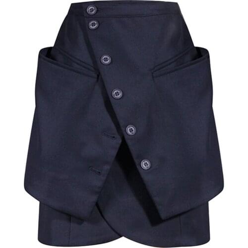 Women High Waist Skirt Asymmetrical False Two Piece High Street Skirt Women 2021