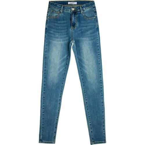 Women Jeans Slim Skinny Pencil Pants Elastic Fashion Trending Full Length Washed Blue Denim Pants Female Trousers C3075