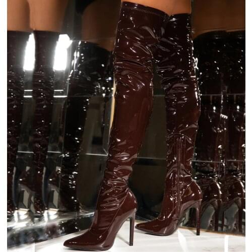 2020 Winter New Fashion Over Knee High Boots Long Concise Pointed Toe Side Zip Women Thigh High Boots Big Size 43 Dress Shoes