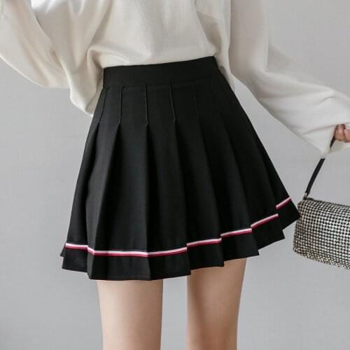 High Waist Womens Skirts Striped Pleated Skirt Elastic Waist Female Skirts Sweet Mini Skirts Dance Skirt Plaid Skirt