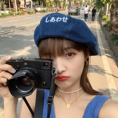Women Autumn Denim Cotton Beret Cap Casual Lady Sweet Letter Vintage Elegant Newsboy Artist Painter Beanie Octagonal Hat Gorros