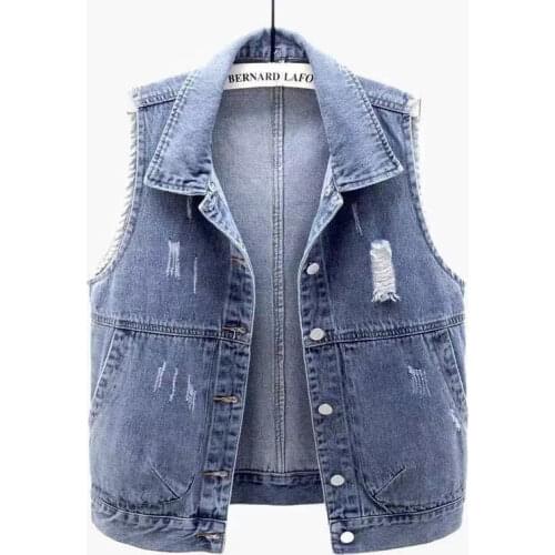 Women Large Size Chic Hooded Vests Fashion Female Denim Outwear Vintage Womens Cropped Sleeveless Jean Jacket Waistcoats G35