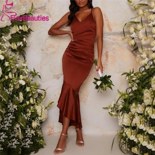 Robe De Soirée De Mariage Mermaid Bridesmaid Dresses 2021 Short Wedding Guest Dress Satin свадебное платье