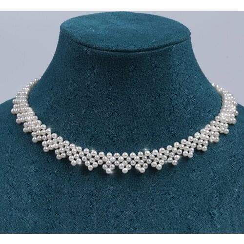 3-3.5mm Potato Shape Pearl Hand-Woven Choker Necklace Bohemia Knitting Pearl Necklace For Lady
