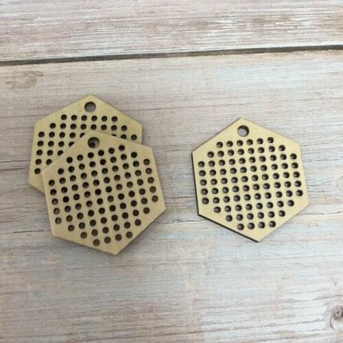 50 pcs Hexagon Blanks wood blank cross stitch pendant cross charms for jewelry making