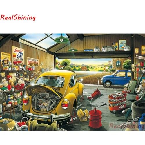 5D Diy Diamond Painting Cross Stitch full Square Diamond Embroidery Car repair shop picture for room Decor H1795
