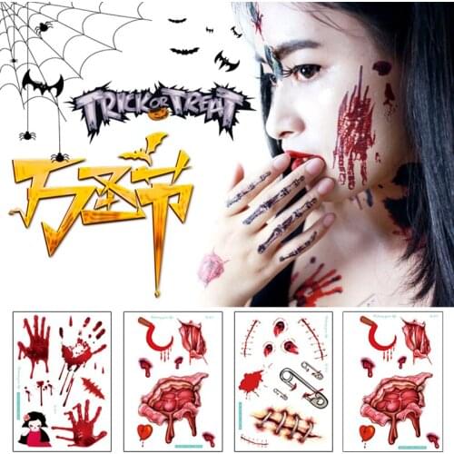 8 Styles Environmentally Temporary Tattoo Sticker Horror Wound Scar Dress up Waterproof Arm Makeup Tattoo Stickers
