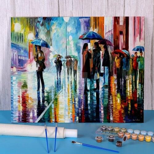 Bus Stop - Under The Rain Paint By Numbers Set Acrylic Paints 40*50 Oil Painting Decoration For Kids Art