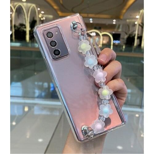 Girl Fashion DIY Cute Small Flower Bracelet Hand Chain Case Cover For Samsung Galaxy Z FOLD 2 3 W21 5G Transparent Phone Case