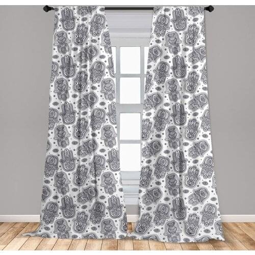 Black White Hamsa Curtains Protection from Devil Eye Pattern Meditation Yoga Window Treatments for Living Room Bedroom Decor