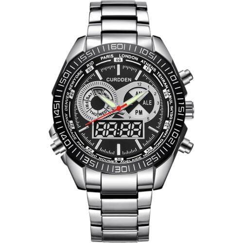 CURDDEN Brand Chronograph Business Watch Stainless Steel Dual Time Digital Watches Men Waterproof Wristwatches Relogio Masculino