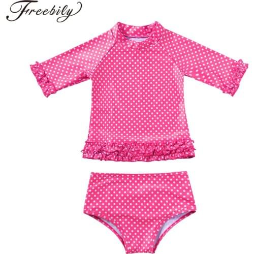 Childrens Swimsuits Polka Dot Short Sleeve Rash Guard 2Pcs Swimsuit Kids Bikini Set for Girls Swimwear Summer Bathing Suits