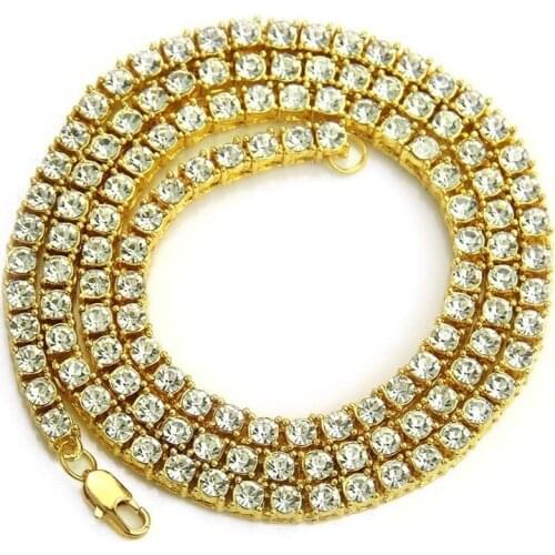 Eco-friendly Collares Maxi Necklace Sparking Bling Tennis Chain Custom Length Single Row Paved Choker