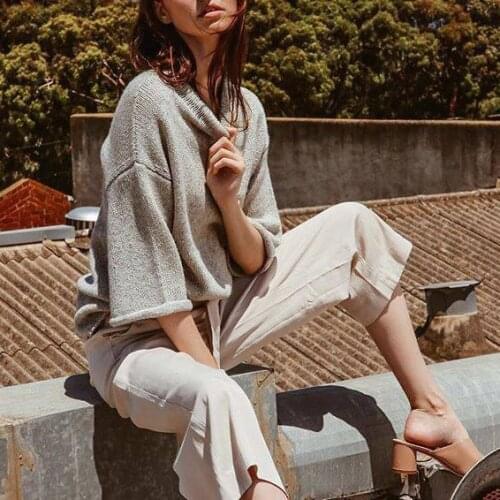 Elfbop 100% Tencel Ladies Beige Navy Blue High Waist Wide Leg Pants - Female Summer Cool Tencel Long Trousers