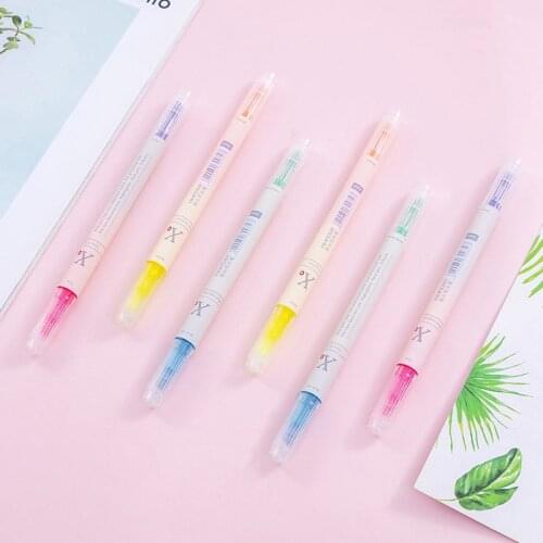 Ellen Brook 3 PCS Cartoon Stationery Colorful Heart Double Headed Fluorescent Hook Highlighter Color Marker Pen Cute Graffiti