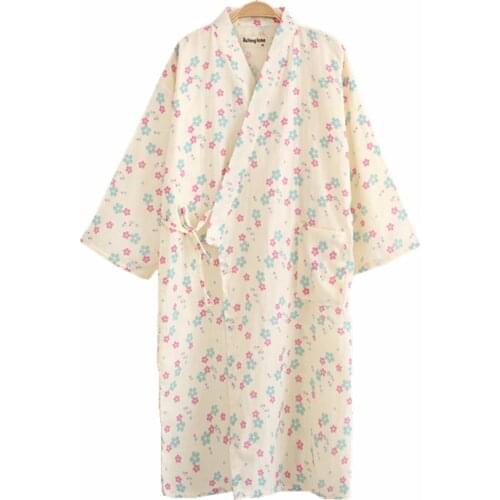 Shanghai Story 100% Cotton Three-quarter Sleeves Kimono Bathrobe With Pockets For Women Robe Printed Flower Pajamas 8 Color